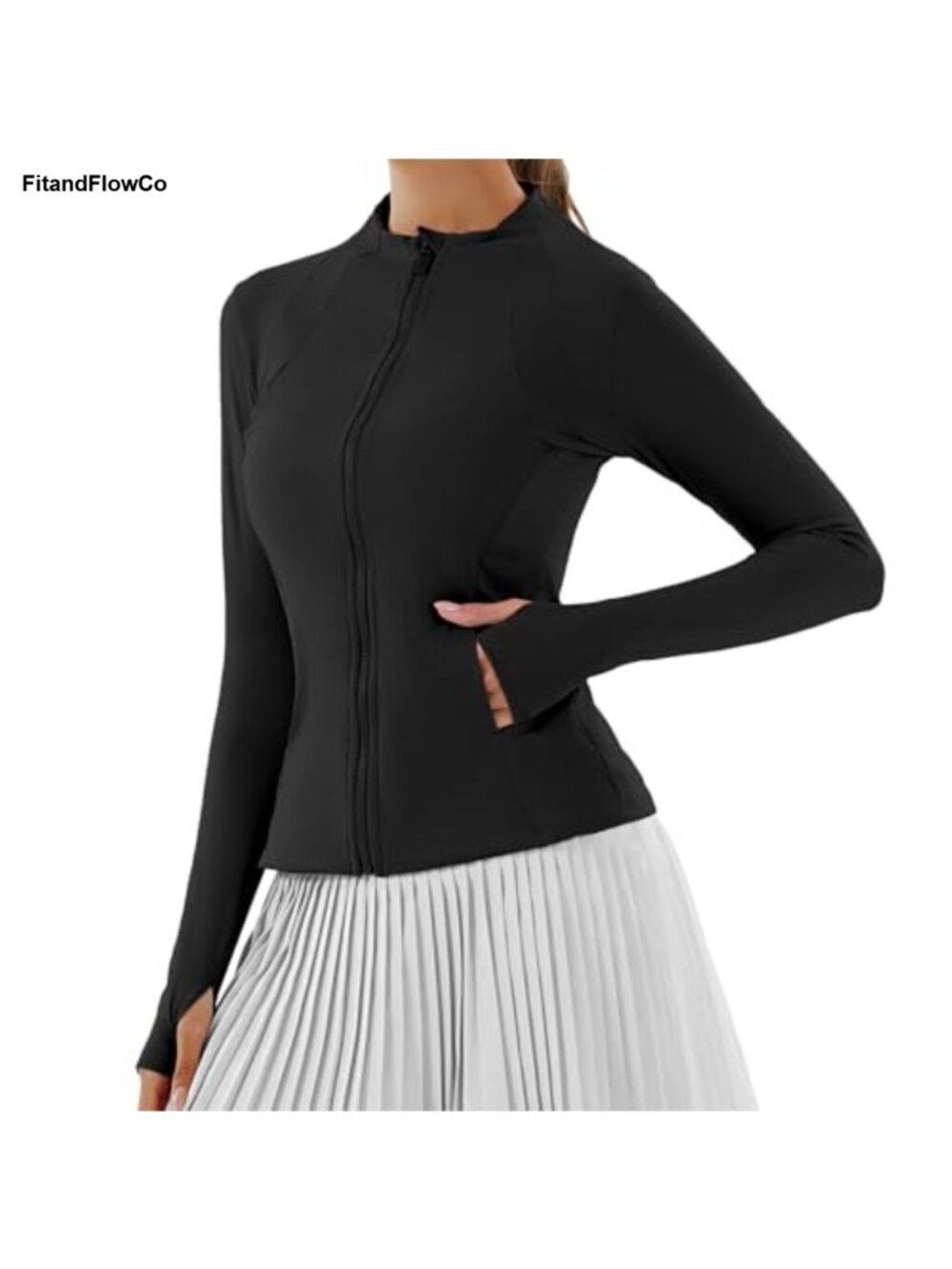 Cropped Full Zip Workout Jacket Thumbholes Running Yoga